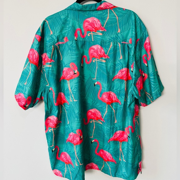 Vibrant Pink Flamingo Wooden Button Down Shirt By Uzzi Size XL - Picture 3 of 6
